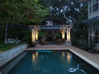 Night Pool Pergola Fireplace