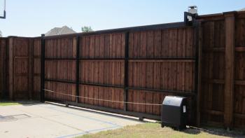 Rear View Stained Vertical Cedar Sliding Gate 01