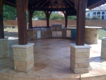 Wood Patio Cover with Concrete Brushed Stamped Stained