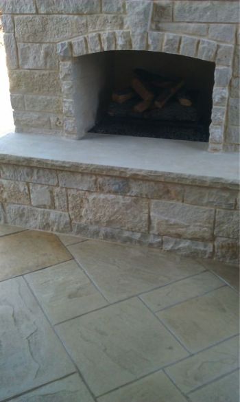 Flagstone fireplace and Concrete stamped