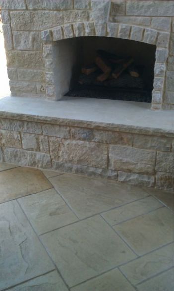 Flagstone fireplace and Concrete stamped