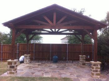 Flagstone Patio  Cover with Stone Column