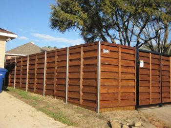 Horizontal Wood  Fence with Metal Fence