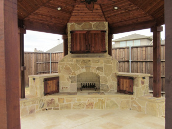 Stone Outdoor Pergola Fire Place