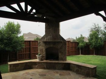 Patio Covers with stone firepit