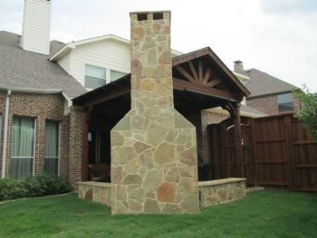 Patio Covers with stone fire pit
