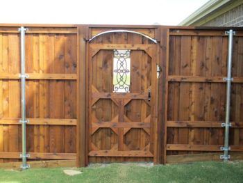 Wood Stained Pedestrian Gates with Metal Post