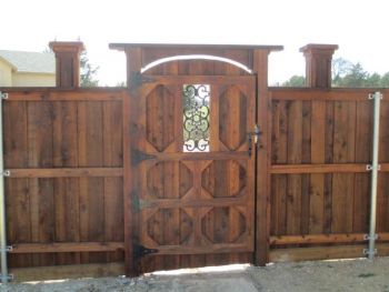 Decorative Arch Top Cedar Stained Pedestrian Gates