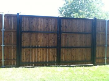 Metal Frame Wood Stained Pedestrian Gates