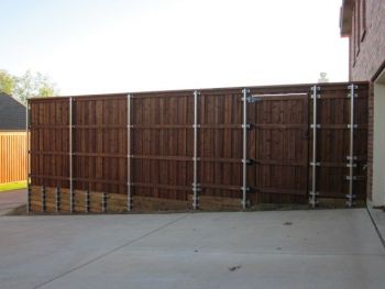 Flat Top Wood Stained Pedestrian Gates with Metal Post