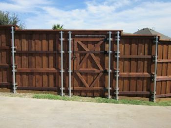 Wood Stained Pedestrian Gates With Metal Post