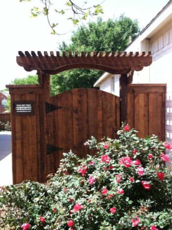 Wood Stained Pedestrian Gates with Pergola