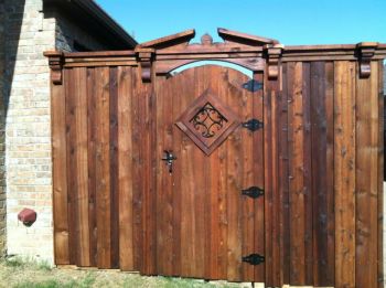 Arch Top Decorative Cedar Stained Pedestrian Gates