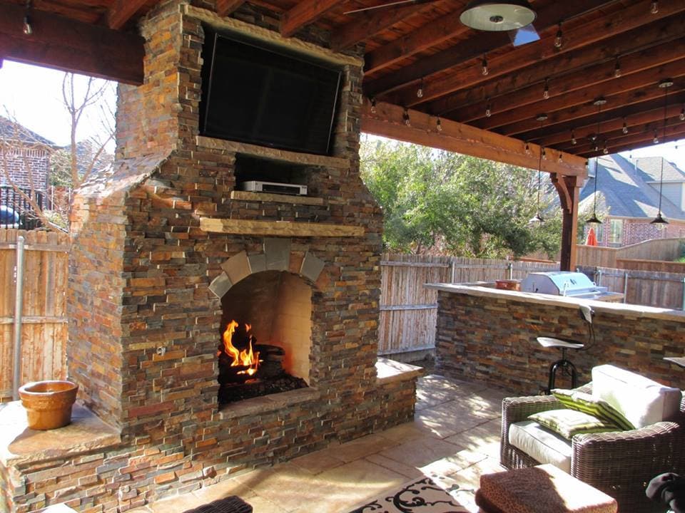 Outdoor Fireplace Instalaltion by Texas Best Fence & Patio in Southlake TX