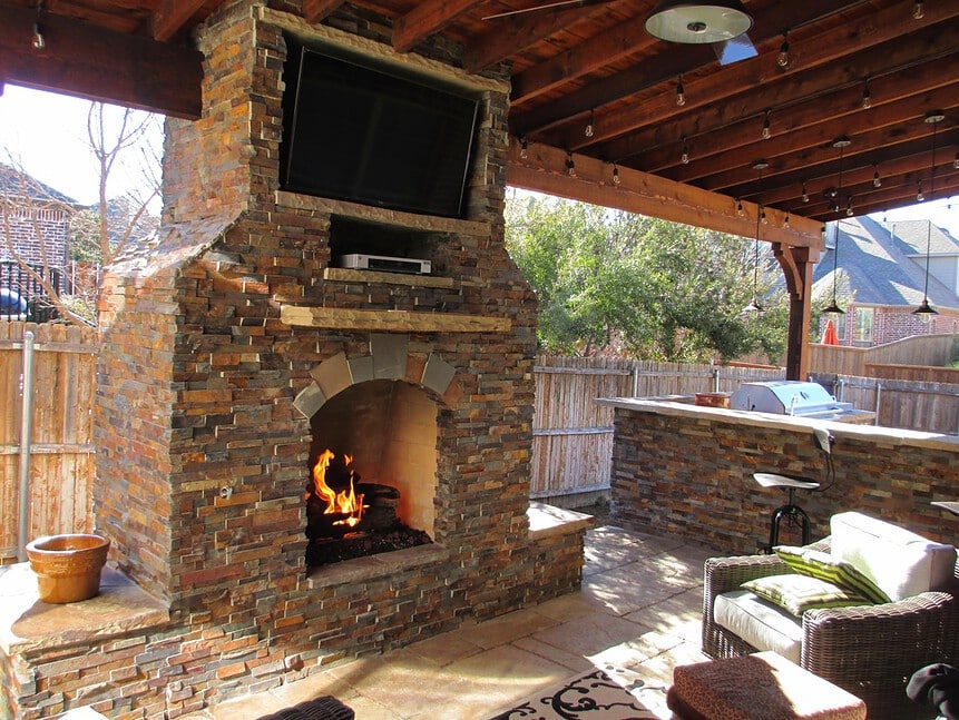Outdoor Spaces - outdoor fireplace, patio cover, outdoor kitchen