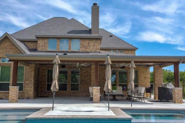 Patio Cover - modern patio cover with pool and beach umbrellas